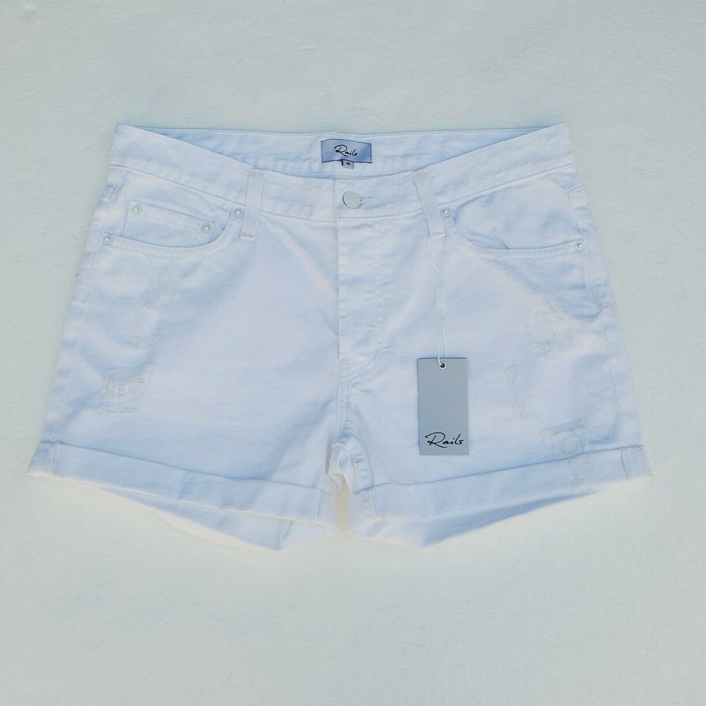 Rails Mid Rise Denim Distressed Shorts Sz 29 White